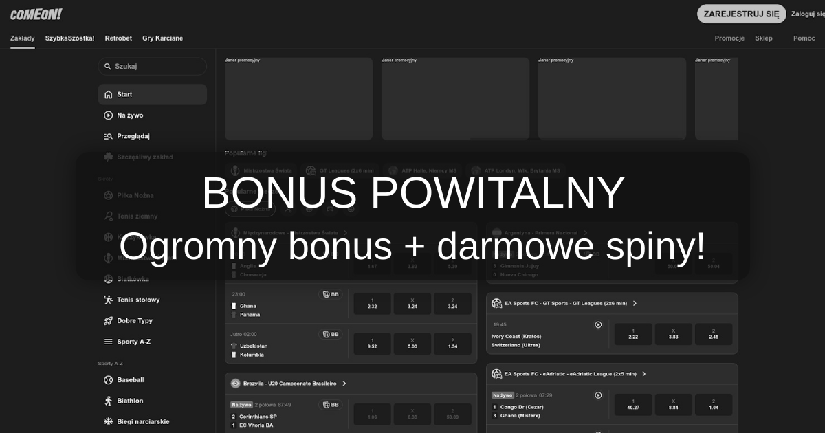 ComeOn bonus i kody promocyjne – oficjalne informacje
